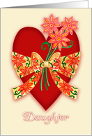 Daughter, Red Valentine Heart with Bow and Whimsical Flowers card