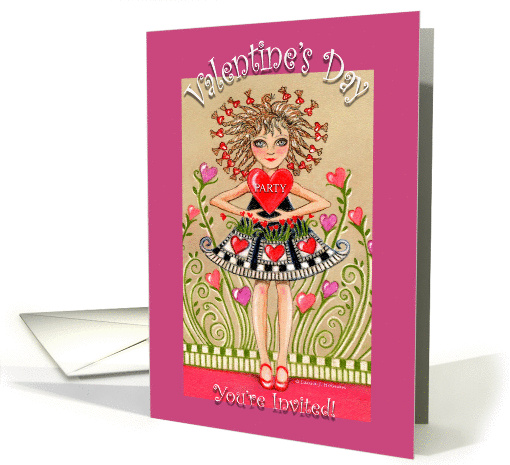 Valentine's Day Party Invitation Girl with Heart in Heart Garden card