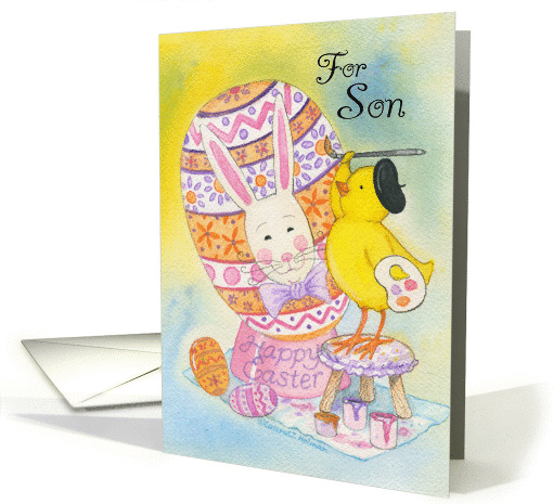For Son Happy Easter Chick Painting Egg of Rabbit's Face card (914307)