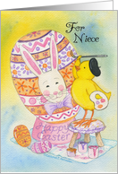 For Niece Happy Easter Chick Painting Egg of Rabbit’s Face card