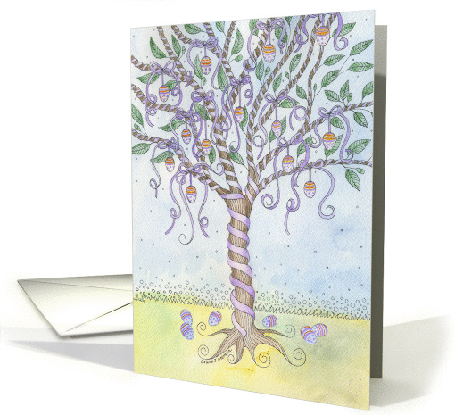 Purple Ribboned Easter Egg Tree Ripe with Colored Eggs card (914843)