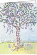 Purple Ribboned Easter Egg Tree Ripe with Colored Eggs card