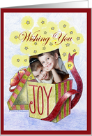 Colored Pencil Christmas Red and Green Striped Gift Box Custom Photo card