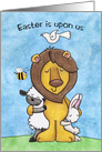 Happy Easter, Lion and Lamb with Bunny and Dove card