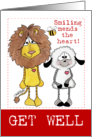 Get Well after Heart Surgery, Lion & Lamb, Smiling Mends the Heart card