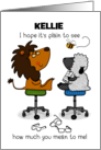 Customizable Happy Birthday Kellie Lion and Lamb Eye Chart card