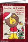 Merry Christmas for Brother and Family-Lion and Lamb- Santa and Elf card