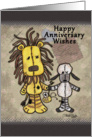 Happy Anniversary-Lion and Lamb- Primitive Stuffed Animals card