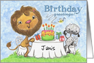 Name Specific Birthday for Janis -Lion and Lamb -Birthday Party card