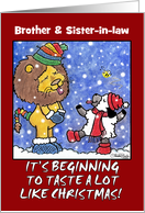 Customizable Christmas for Brother & Sister-in-law- Catch Snowflakes card