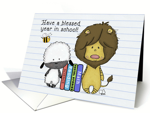 Back to School Blessing-Lion and Lamb Bookends card (1393030)