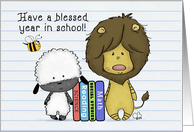 Back to School Blessing-Lion and Lamb Bookends card