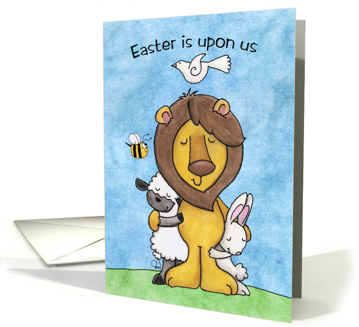 Happy Easter, Lion and Lamb with Bunny and Dove card (1395674)