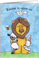 Happy Easter, Lion and Lamb with Bunny and Dove card