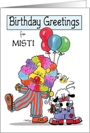 Customizable Name,Misti, Birthday Greetings,Lion & Lamb Clowing Around card