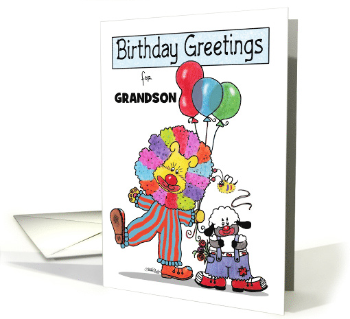 Customizable Birthday for Grandson, Lion & Lamb Clowning Around card