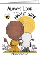 Customizable Name, Encouragement Lion & Lamb, Look on the Bright Side card