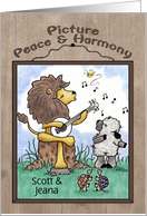 Customizable Names, Anniversary Lion & Lamb, Picture Peace and Harmony card