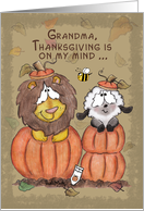 Thanksgiving for Grandma-Lion and Lamb in Pumpkins card