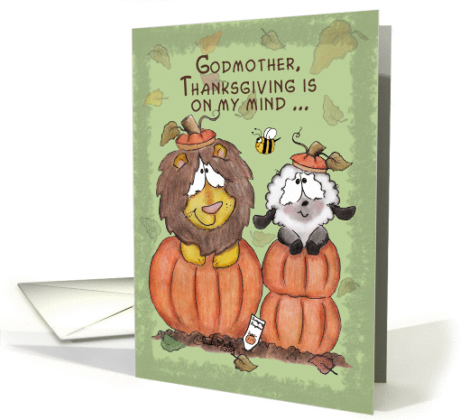 Thanksgiving for Godmother-Lion and Lamb in Pumpkins card (665552)