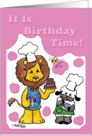 Lion and Lamb Icing- Birthday Time Invitation card