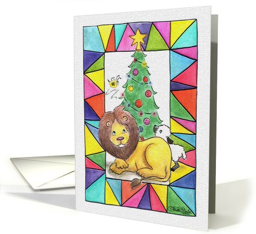 Lion and Lamb Stained Glass-Christmas Greetings card (675512)