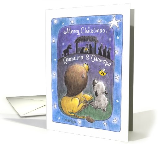 For Grandma and Grandpa-Lion and Lamb-Merry Christmas card (675526)