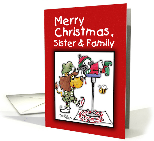 Christmas For Sister and family-Lion and Lamb-Making Candy Canes card