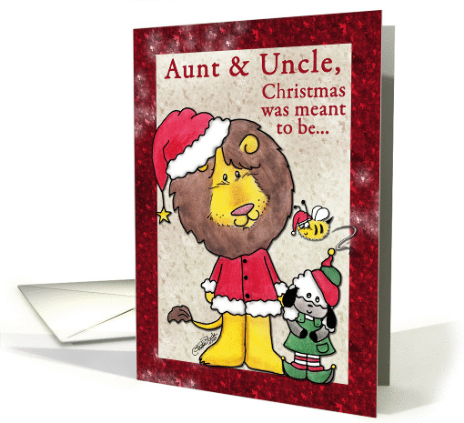 Merry Christmas for Aunt and Uncle-Lion and Lamb- Santa and Elf card