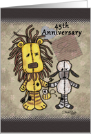 Happy 45th Anniversary-Lion and Lamb- Primitive Stuffed Animals card