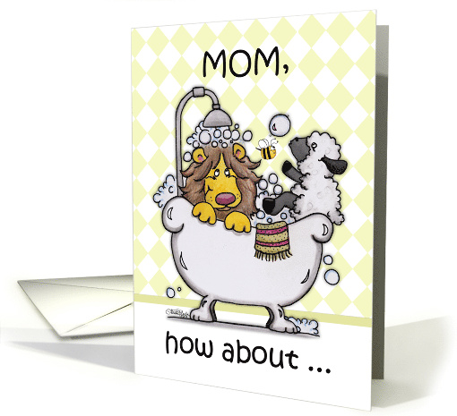 Happy Birthday for Mom-Lion and Lamb -Bubbly card (895875)