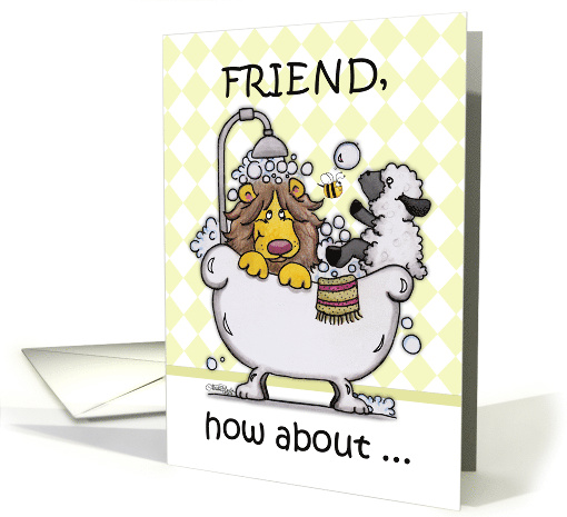 Happy Birthday for Friend-Lion and Lamb -Bubbly card (895881)