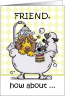 Happy Birthday for Friend-Lion and Lamb -Bubbly card