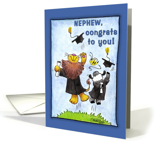 Graduation For Nephew-Lion and Lamb-Hats Off card (923261)