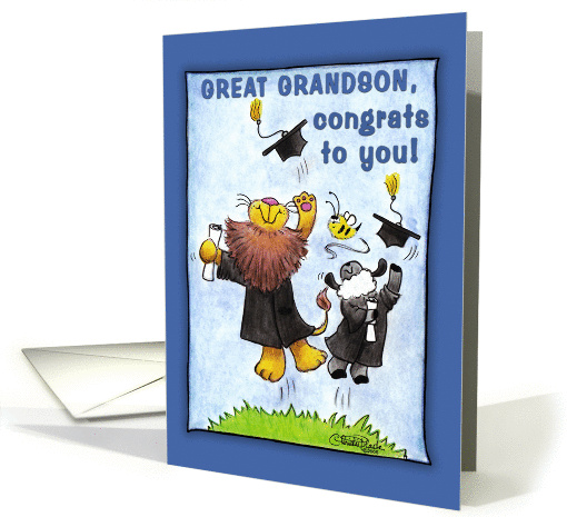 Graduation For Great Grandson-Lion and Lamb-Hats Off card (923265)