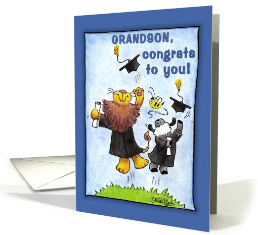 Graduation For Grandson-Lion and Lamb-Hats Off card (923266)