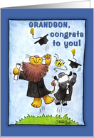 Graduation For Grandson-Lion and Lamb-Hats Off card