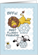 Christmas Greetings, Lion and Lamb, BFF Snowflakes card