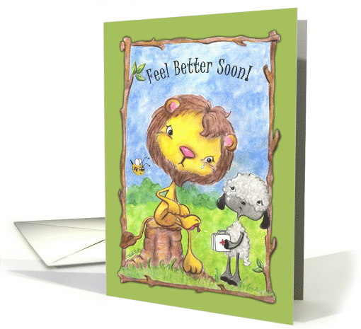 Feel Better Soon/Get Well-Lion and Lamb First Aid card (942803)