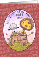 Happy Thanksgiving Day for Aunt & Uncle-Lion and Lamb Thankful card