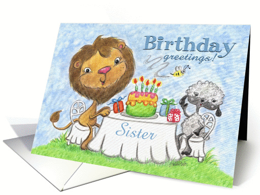 Happy Birthday for Sister -Lion and Lamb -Birthday Party card (945096)