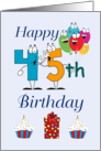 Happy 45th Birthday - Balloons, Cupcakes, gift, blue background card