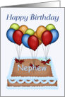 Happy Birthday Nephew - Balloons, Cake, blue background card