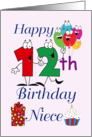 Happy 12th Birthday Niece - Balloons, cupcake, gift, pink background card