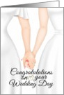 Wedding Day Lesbian Couple- Congratulations - Two Brides holding hands card