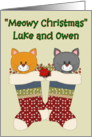 Meowy Christmas - Two Cats - names Luke and Owen on front card