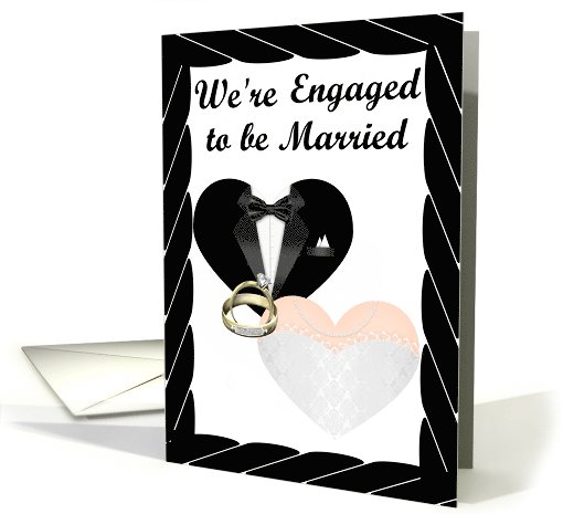 We're Engaged- caucasian- gold Rings, Tux and Gown card (1077576)