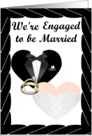 We’re Engaged- caucasian- gold Rings, Tux and Gown card