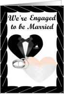 We’re Engaged- caucasian- Silver Rings, Tux and Gown card