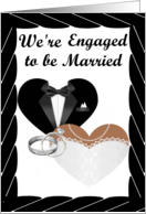 We’re Engaged- african american- Silver Rings, Tux and Gown card
